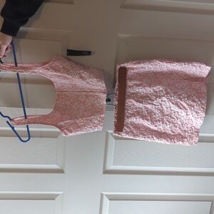 Pink and white floral print top and skirt set